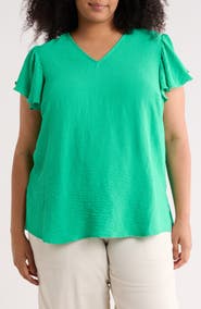 Adrianna Papell Flutter Sleeve V-Neck Blouse