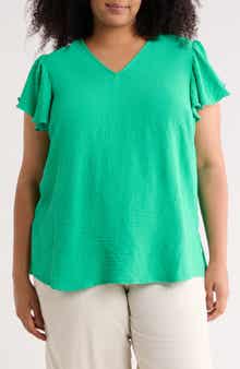 Flutter Sleeve V-Neck Blouse
