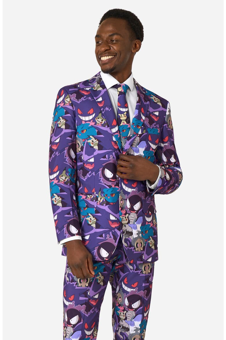Pokémon Ghost Types Slim Fit Two-Piece Suit & Tie Set, Alternate, color, PURPLE MULTI