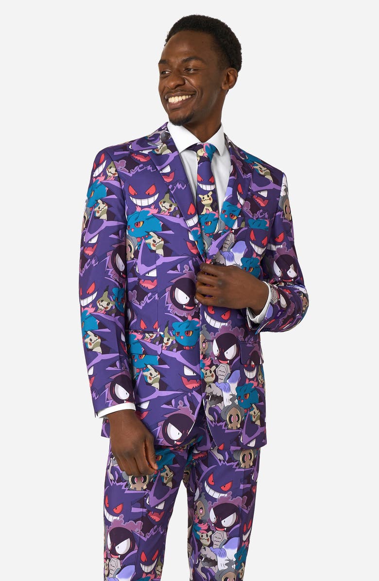 OppoSuits Pokémon Ghost Types Slim Fit Two-Piece Suit & Tie Set, Alternate, color, Purple Multi