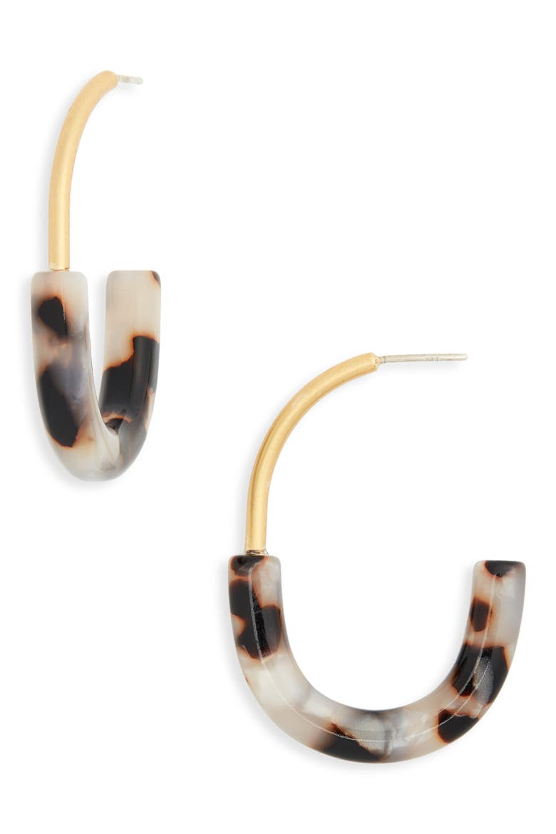 Half-and-Half Hoop Earrings, Main, color, SHELL TORT
