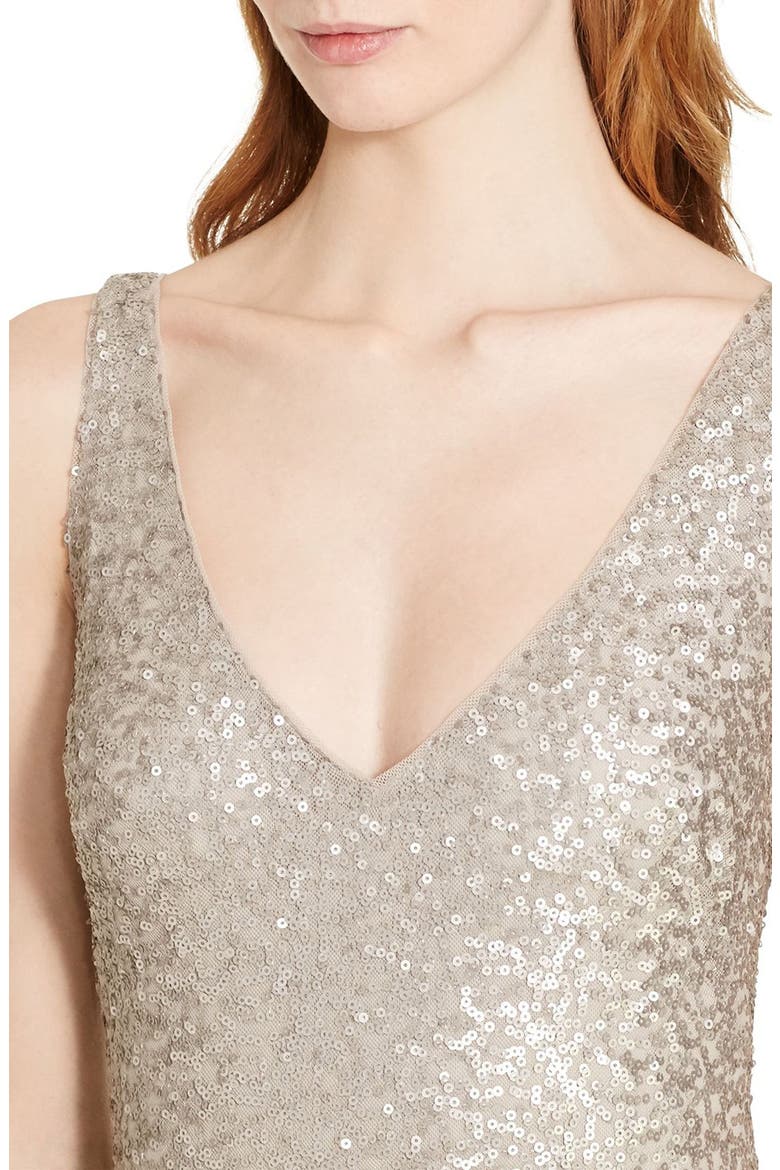 Sequin Mesh Gown, Alternate, color, NEW IVORY/ TAUPE MATTE