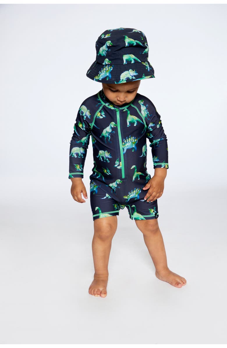Deux par Deux Little Boy's Beach Hat Grey Printed Dinosaurs, Alternate, color, 