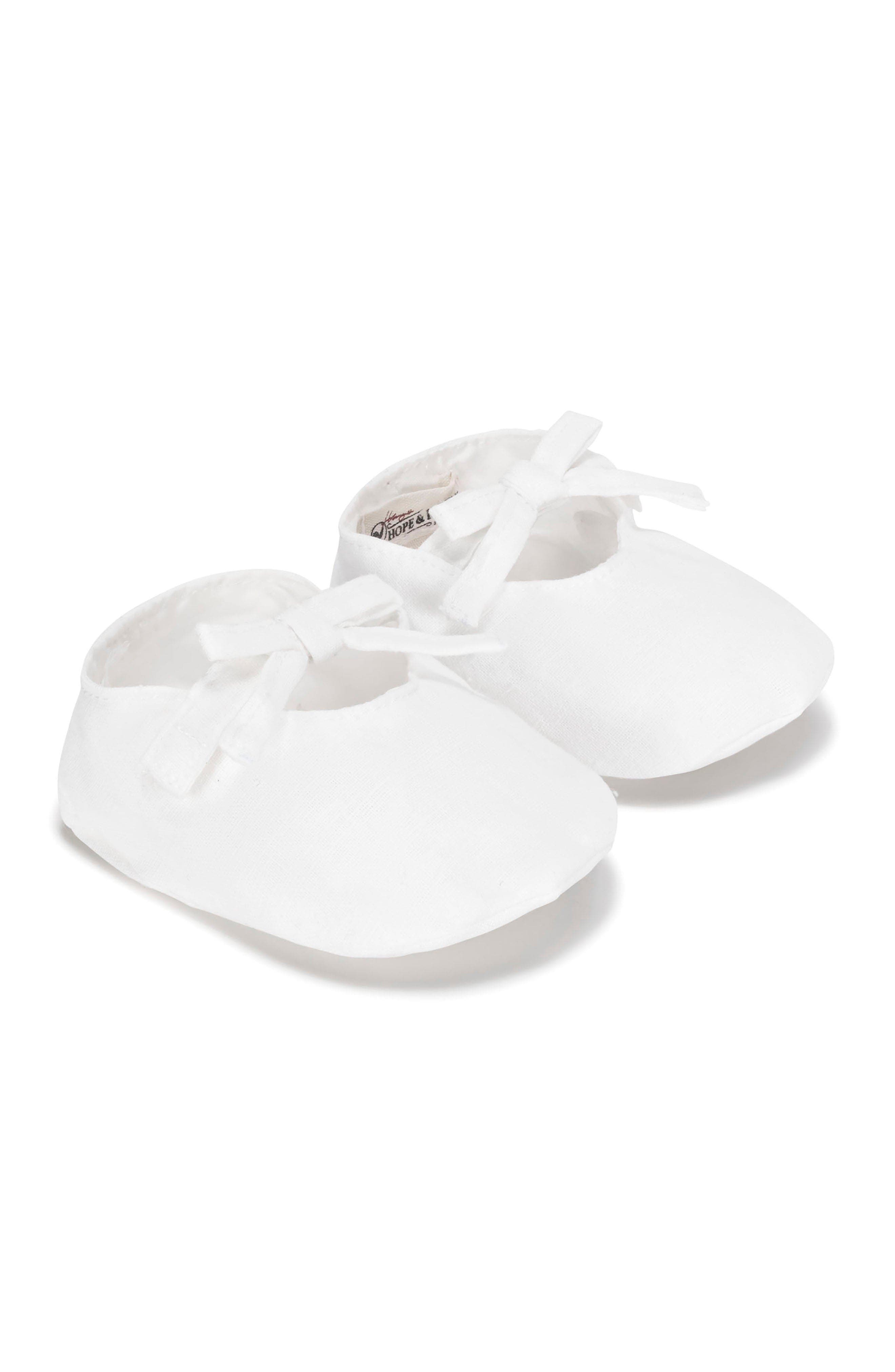Baby Linen Bow Soft Shoe, Infant, Main, color, Soft White Linen Bow