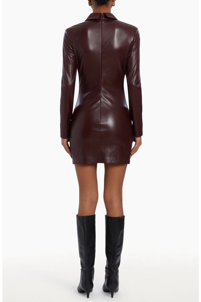 Sloane Long Sleeve Faux Leather Minidress, Alternate, color, RUSSET