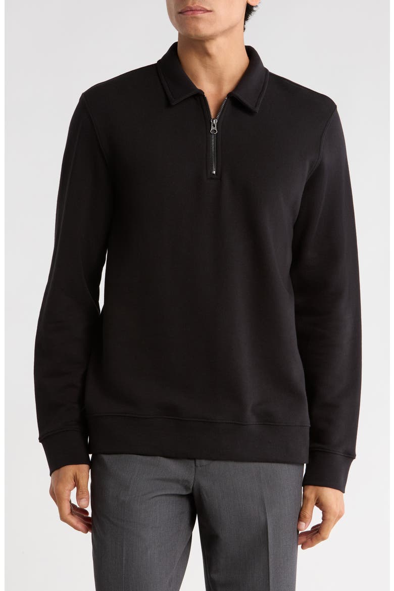 French Terry Quarter Zip Pullover, Main, color, BLACK