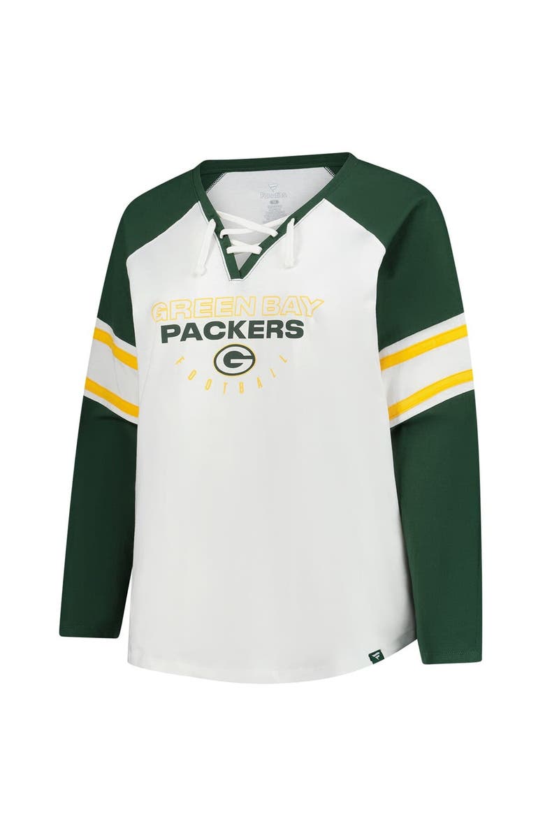 FANATICS Women's Fanatics White Green Bay Packers Plus Size Redzone Lace Up Long Sleeve T-Shirt, Alternate, color, White