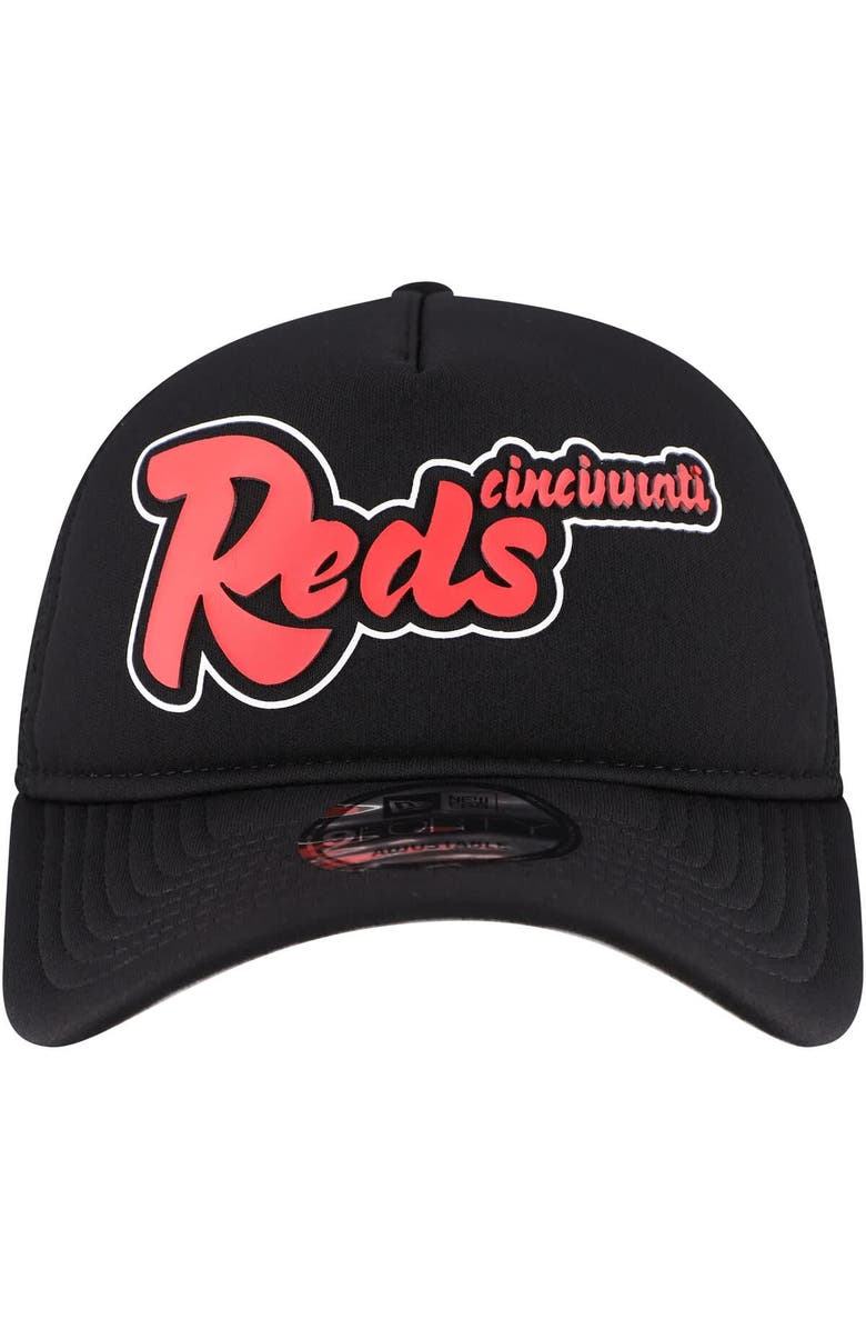New Era Men's New Era Black Cincinnati Reds Retro Bold A-Frame Trucker 9FORTY Adjustable Hat, Alternate, color, Black
