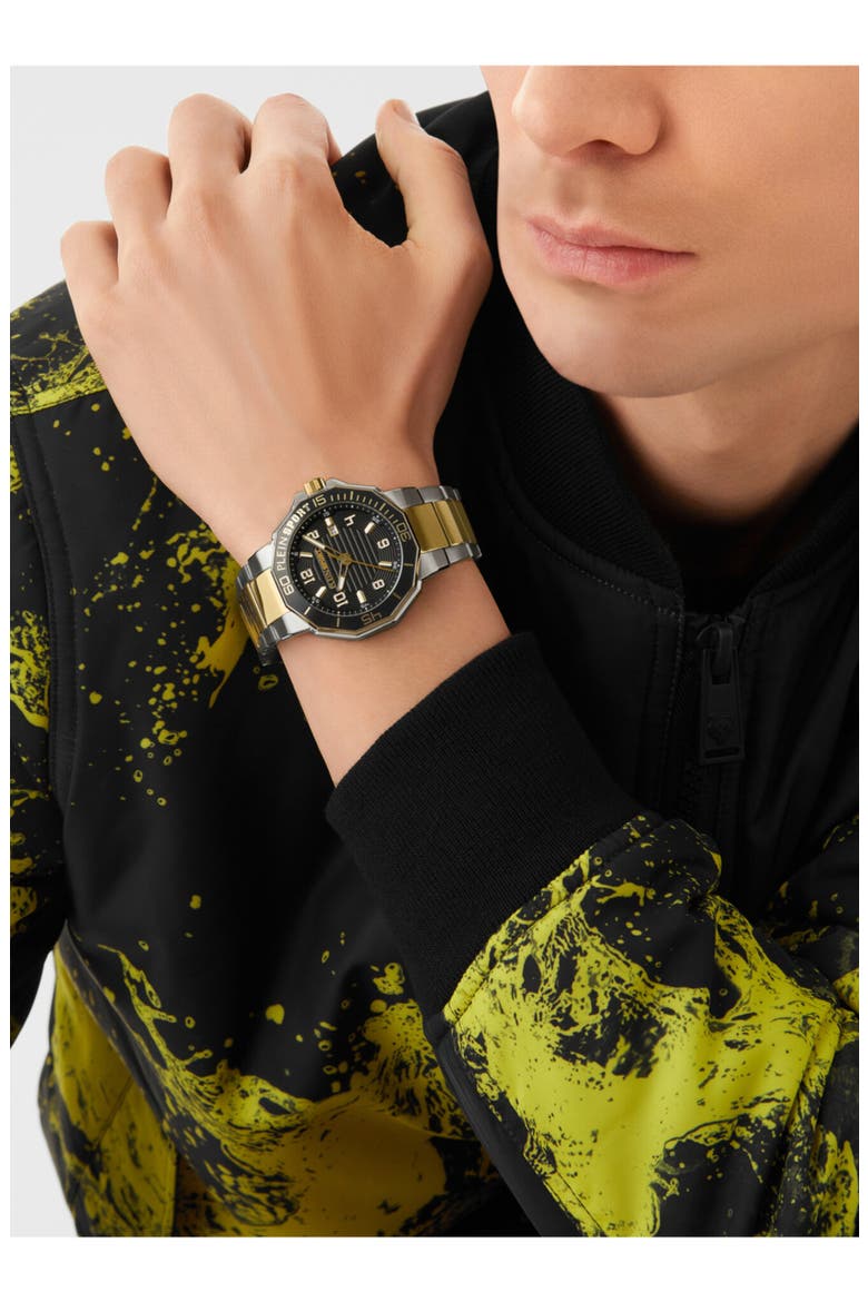 Titan Two Tone Three Hand Quartz Bracelet Watch, 44mm, Alternate, color, TWO TONE