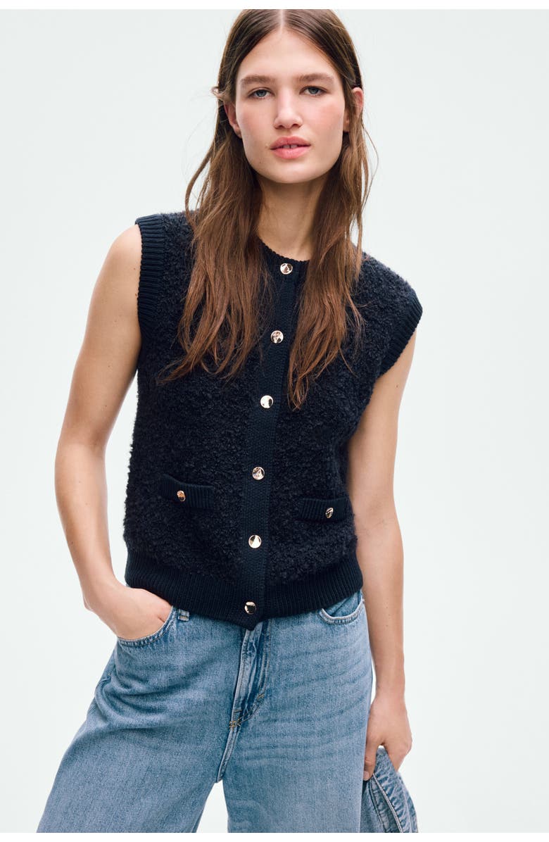 H&M Bouclé-knit Waistcoat, Alternate, color, Navy Blue