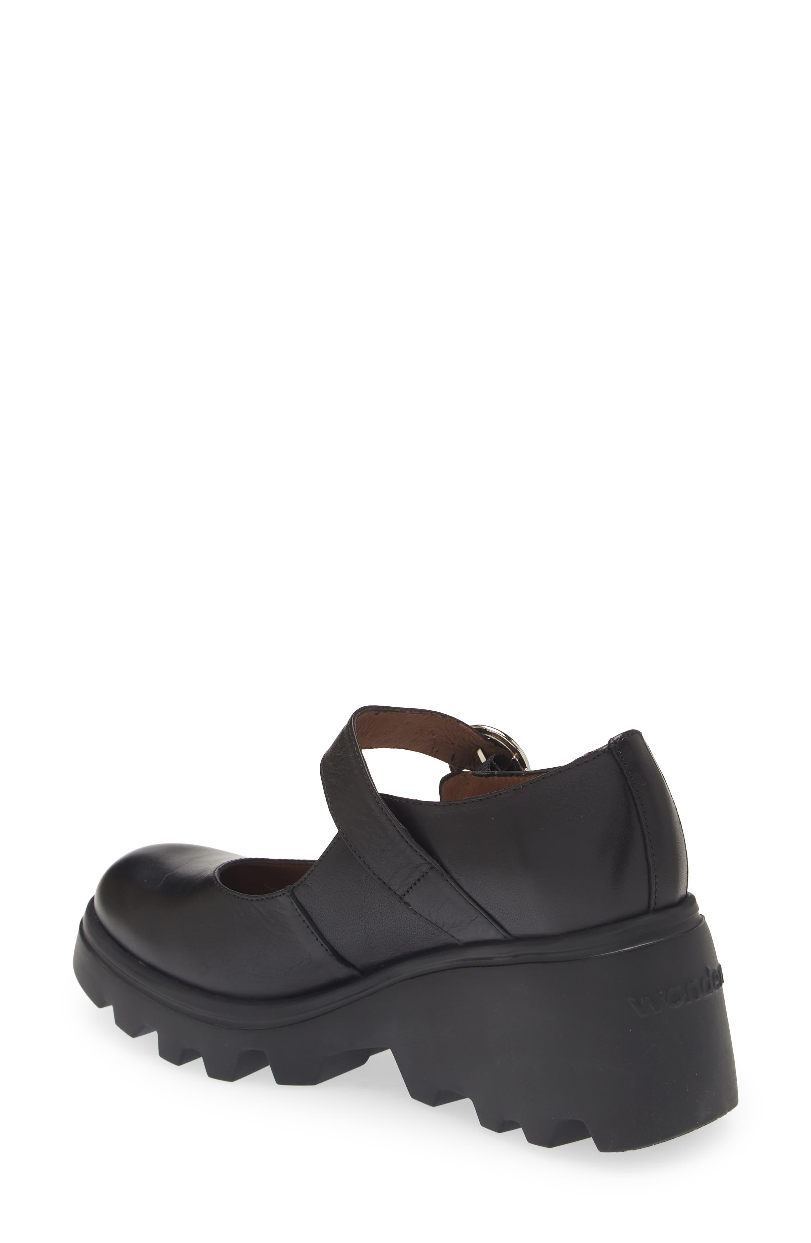 Wonders Wedge Mary Jane, Alternate, color, Black Leather