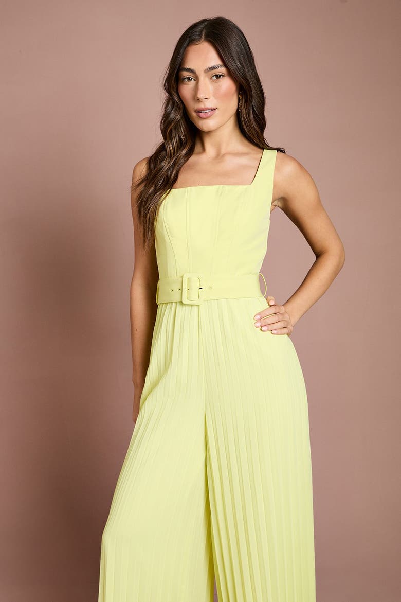 Seam Detail Pleated Wide Leg Jumpsuit, Alternate, color, Lemon