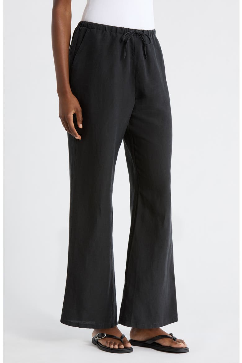 Linen Blend Straight Leg Pants, Alternate, color, BLACK