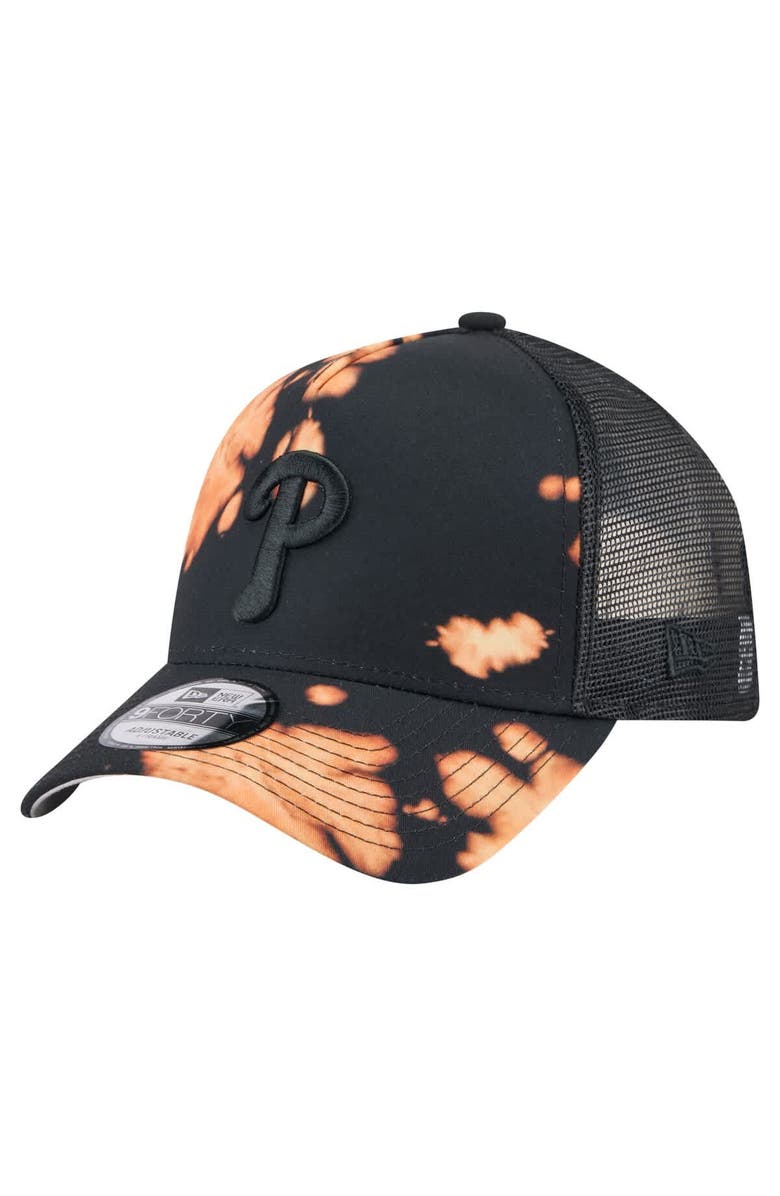 New Era Men's New Era Black Philadelphia Phillies Bleached A-Frame 9FORTY Adjustable Hat, Main, color, Black