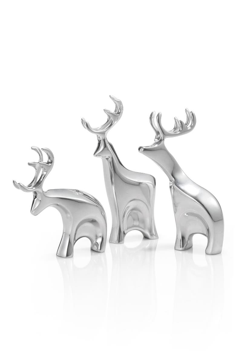 Blitzen Set of 3 Reindeer Figurines, Main, color, SILVER