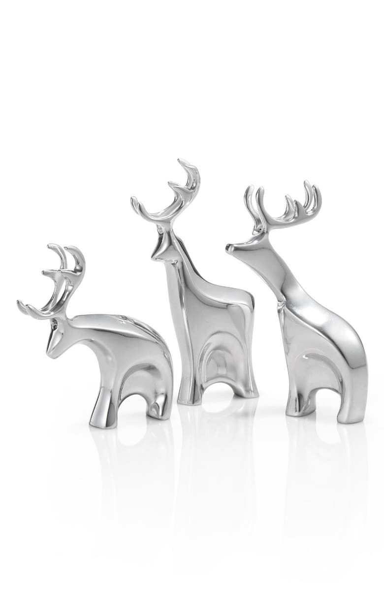 Nambé Blitzen Set of 3 Reindeer Figurines, Main, color, Silver