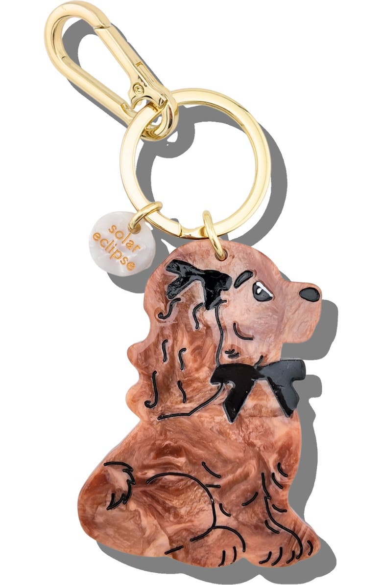 Solar Eclipse Hand Painted Puppy Key Chain Bag Charm, Main, color, Brown