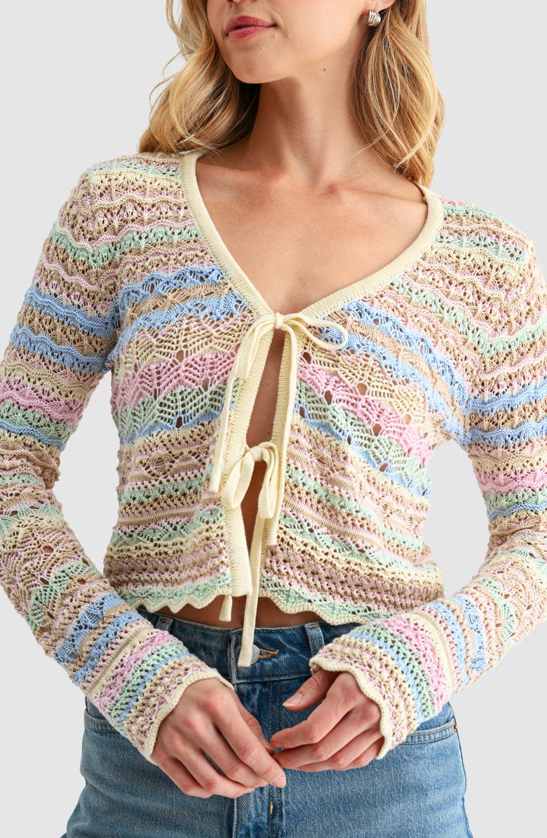 Lush Crochet Lace Tie Front Top, Alternate, color, Beige/ Pastel Multi