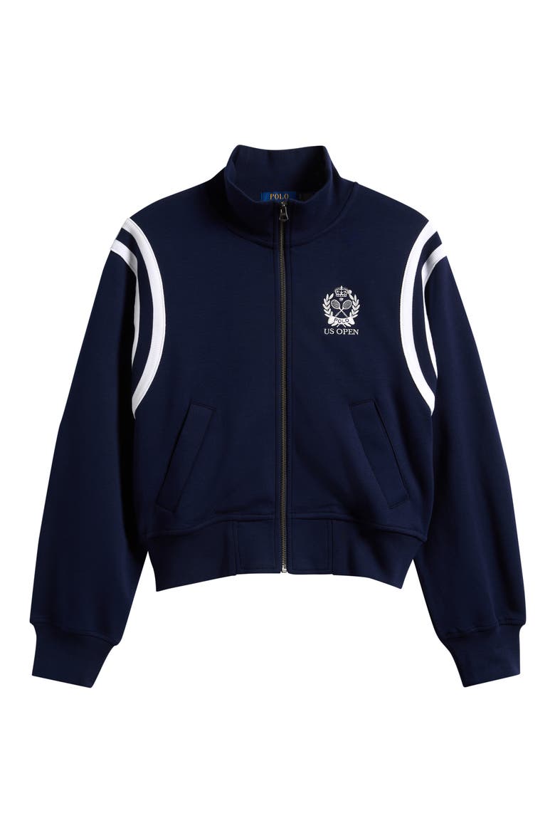 Double Knit Tennis Graphic Cotton Blend Zip Front Sweatshirt, Main, color, NAVY
