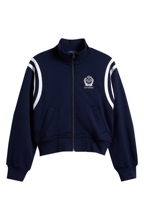 Double Knit Tennis Graphic Cotton Blend Zip Front Sweatshirt