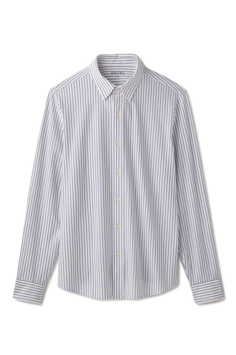 Commuter Slim Fit Performance Button-Up Shirt, Alternate, color, WHITE/ NAVY PINSTRIPE