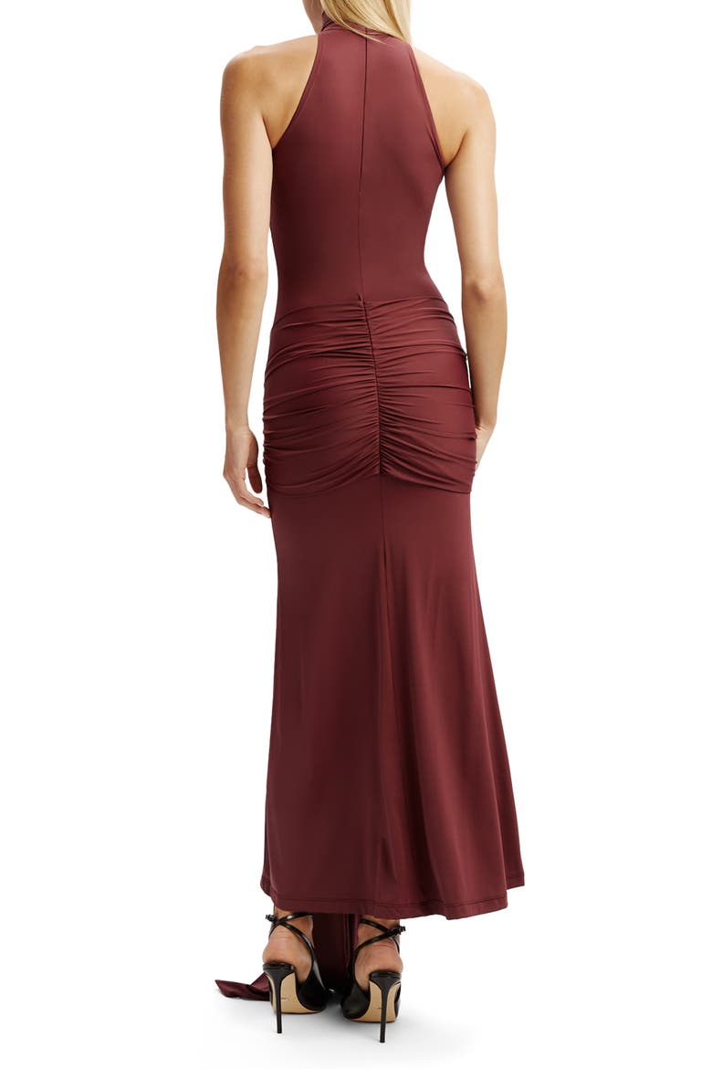 Isadora Mock Neck Tie Front Maxi Dress, Alternate, color, DEEP PLUM