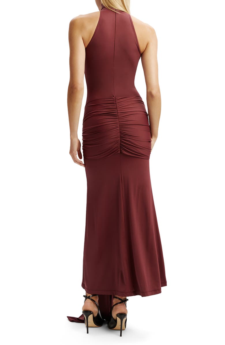 Bardot Isadora Mock Neck Tie Front Maxi Dress, Alternate, color, Deep Plum