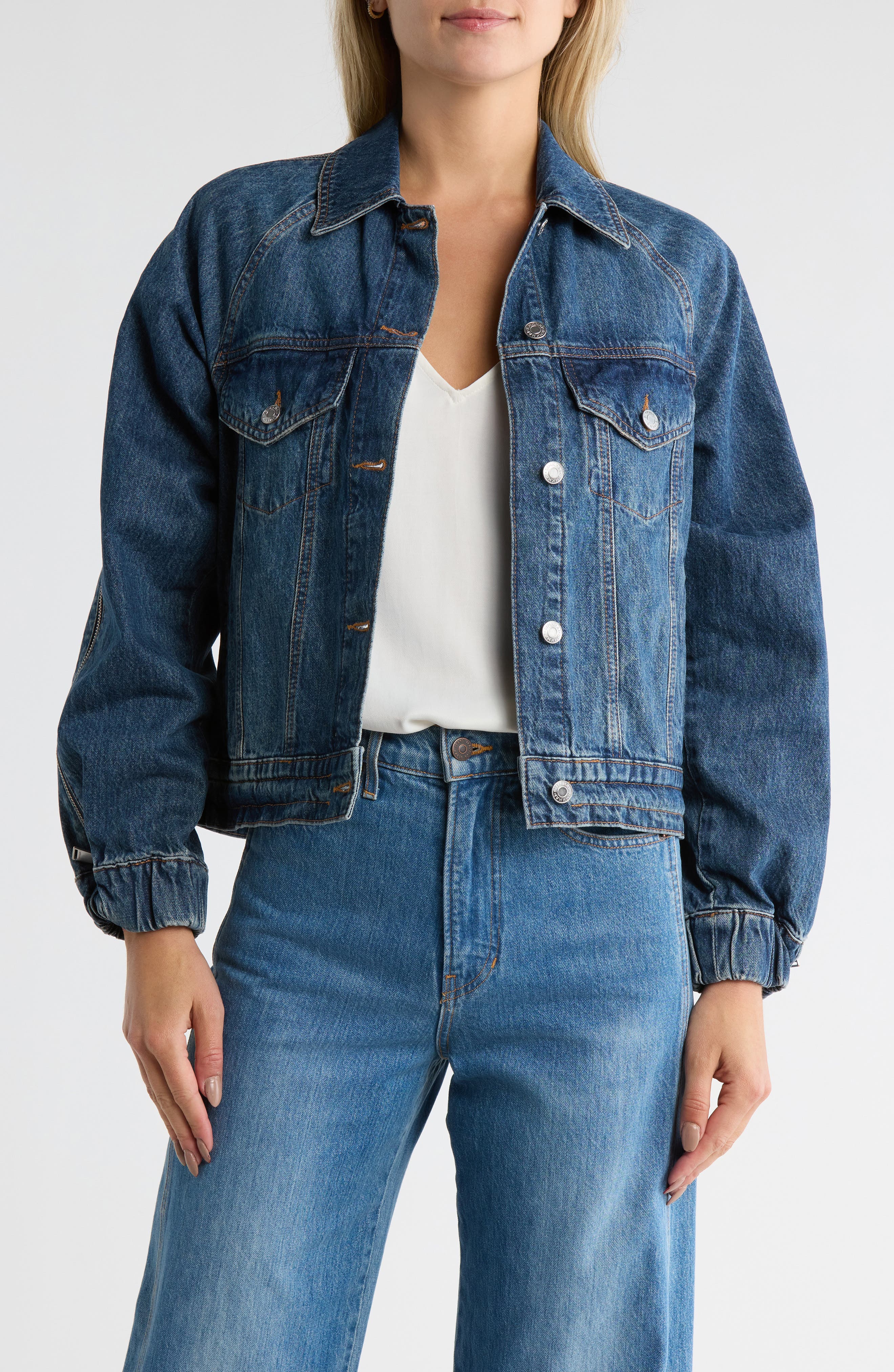 Simkhai Amie Zip Sleeve Denim Trucker Jacket