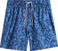 Vintage Summer Floral & Turtle Print Water Repellent Stretch Volley Swim Trunks