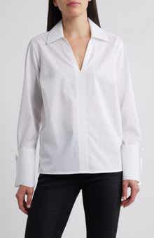 Foxcroft Tie Cuff Cotton Blend Popover Top