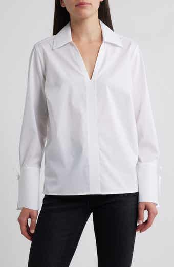 Foxcroft Tie Cuff Cotton Blend Popover Top