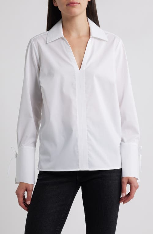 Foxcroft Tie Cuff Cotton Blend Popover Top In White