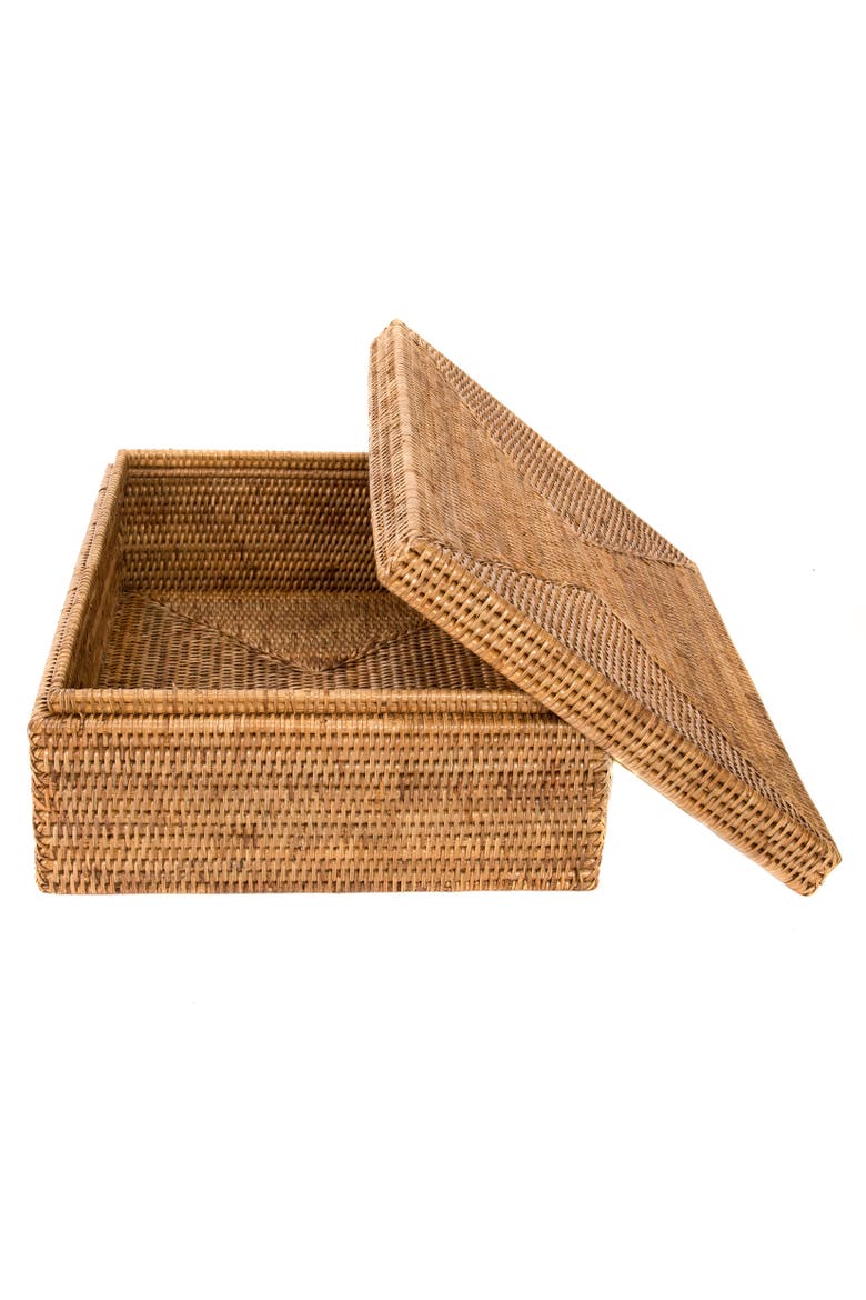 Artifacts Rattan Storage Box with Lid - Flat Legal File Organizer, Alternate, color, Honey Brown