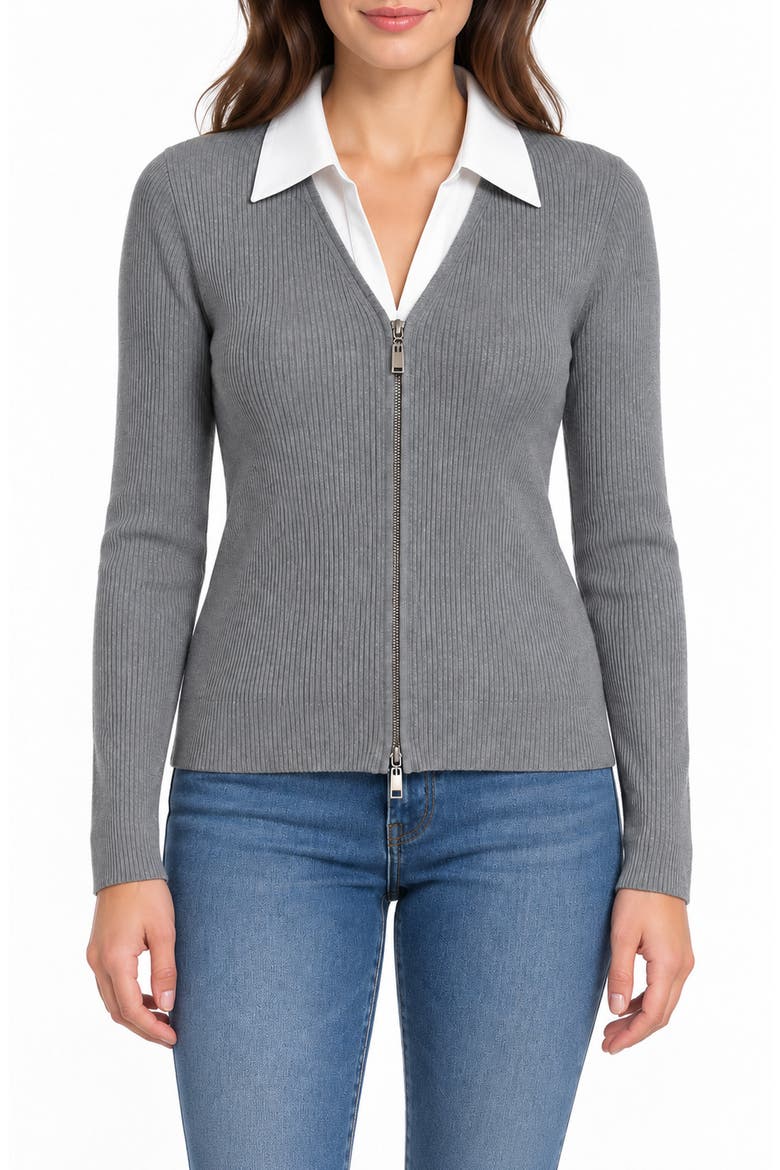 Ribbed Twofer Zip Sweater, Main, color, DARK HEATHER GREY