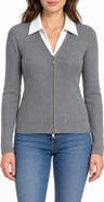 Nanette Lepore Ribbed Twofer Zip Sweater
