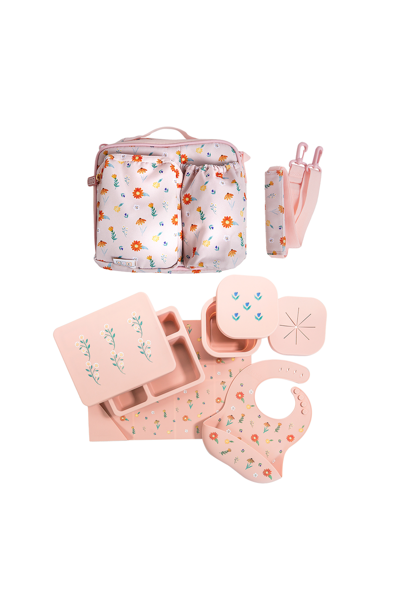 Austin Baby Co Silicone Mealtime Bundle and Lunch Bag, Main, color, Wildflower Ripe Peach