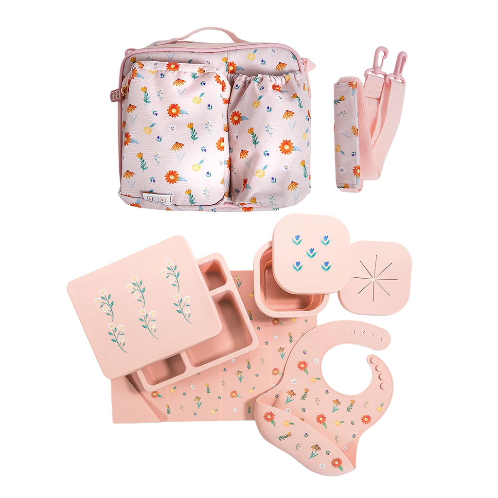Austin Baby Co Silicone Mealtime Bundle and Lunch Bag in Wildflower Ripe Peach  product