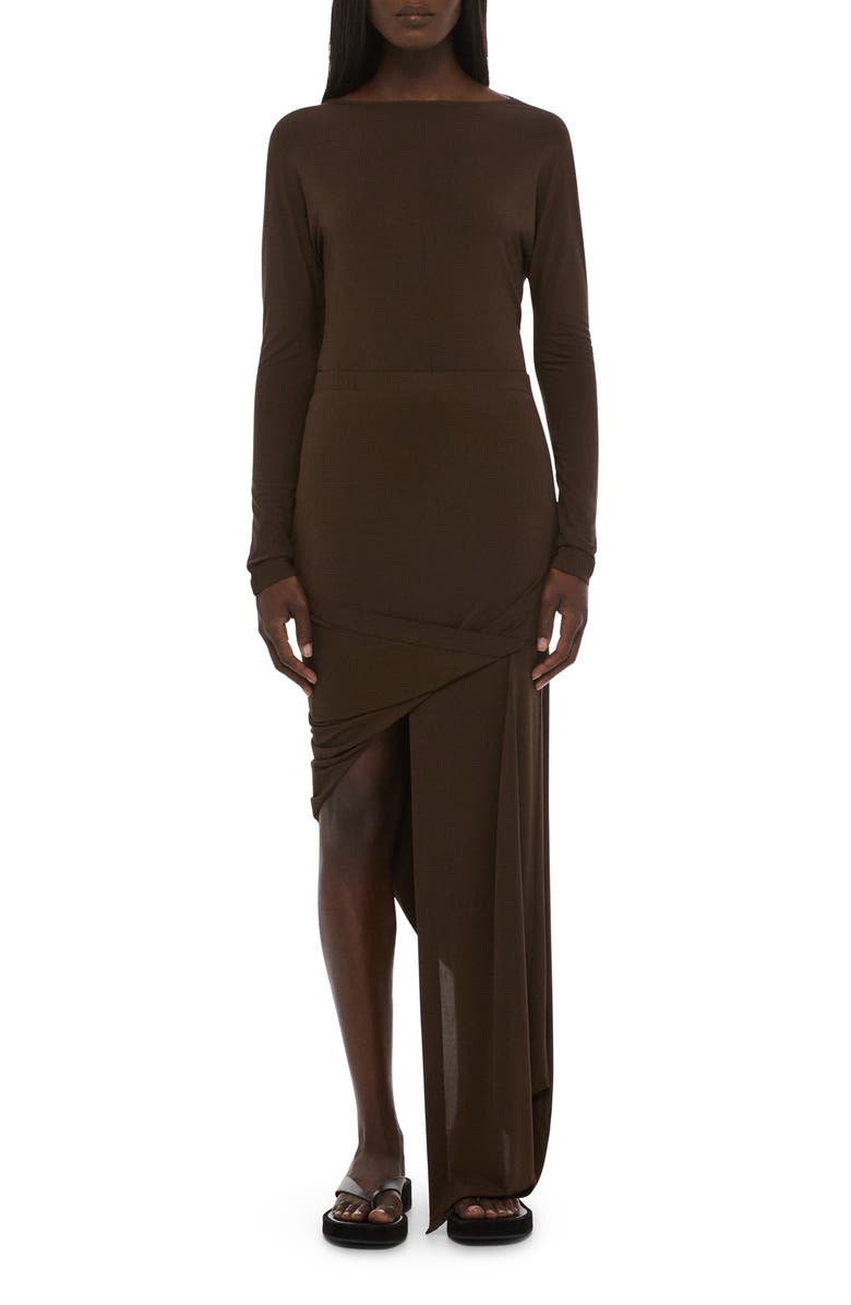 Helmut Lang Twist Drape Maxi Skirt, Alternate, color, Bistre