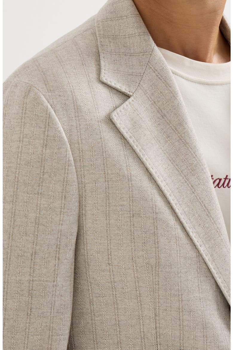 Striped cashmere and silk diagonal flannel deconstructed Cavallo blazer with metal buttons, Alternate, color, Grey