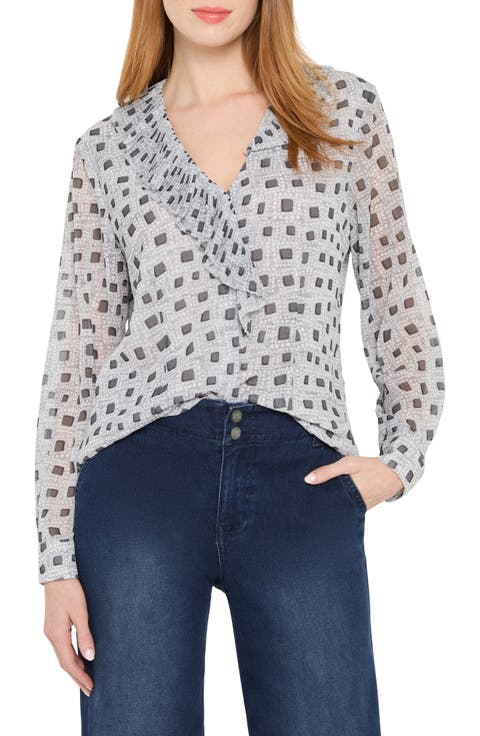 Abstract Square Ruffle Chiffon Top