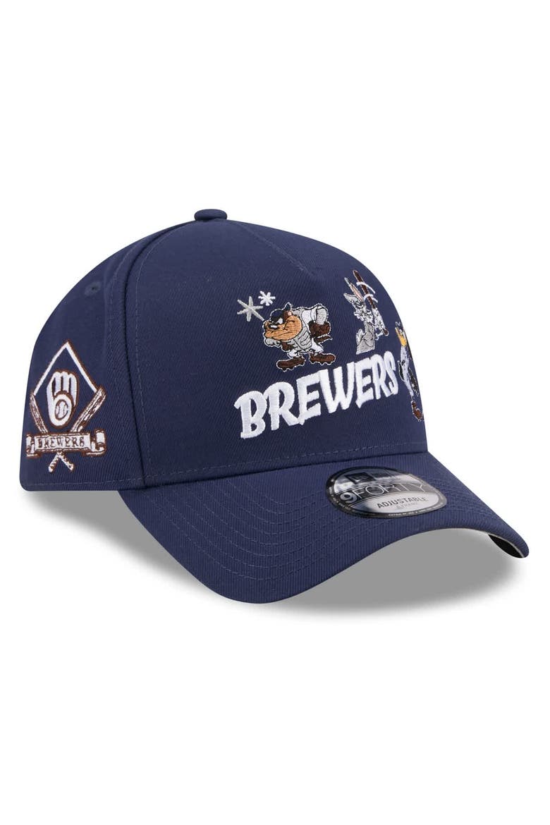Youth New Era Navy Milwaukee Brewers Looney Tunes A-Frame 9FORTY Adjustable Hat, Main, color, Navy