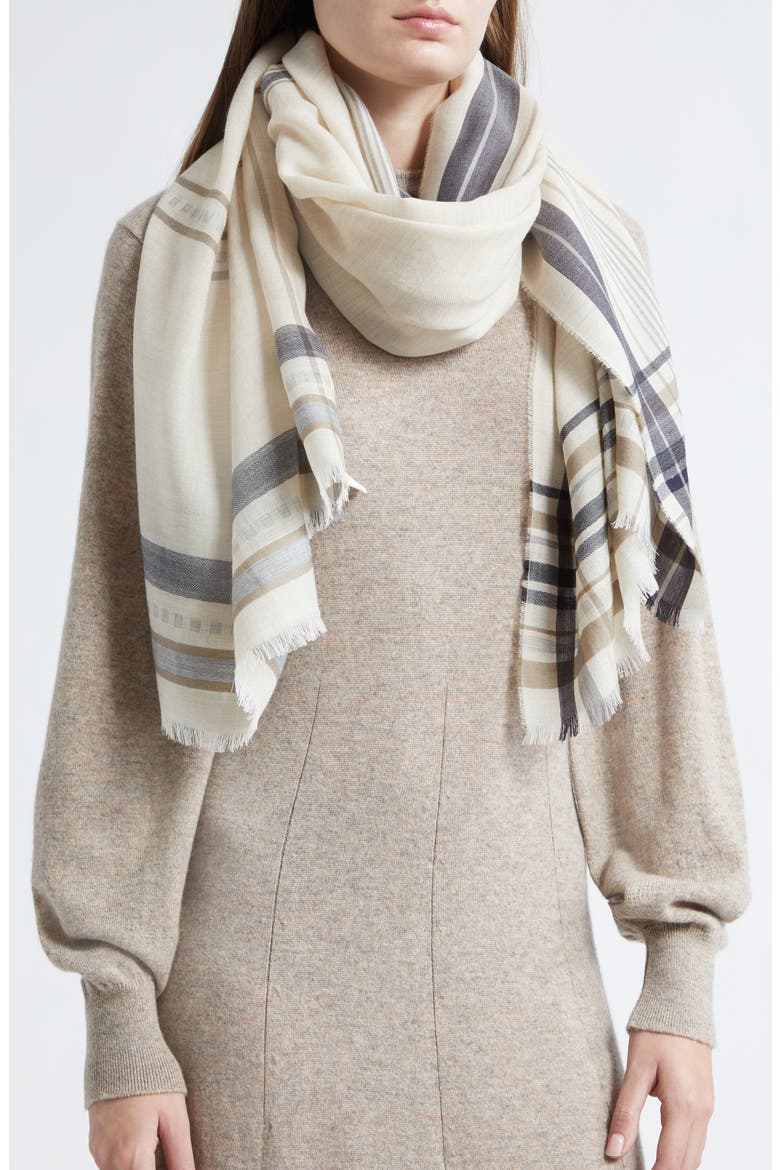 Helmina Stripe Cashmere Fringe Scarf, Alternate, color, RU7704 NATURAL