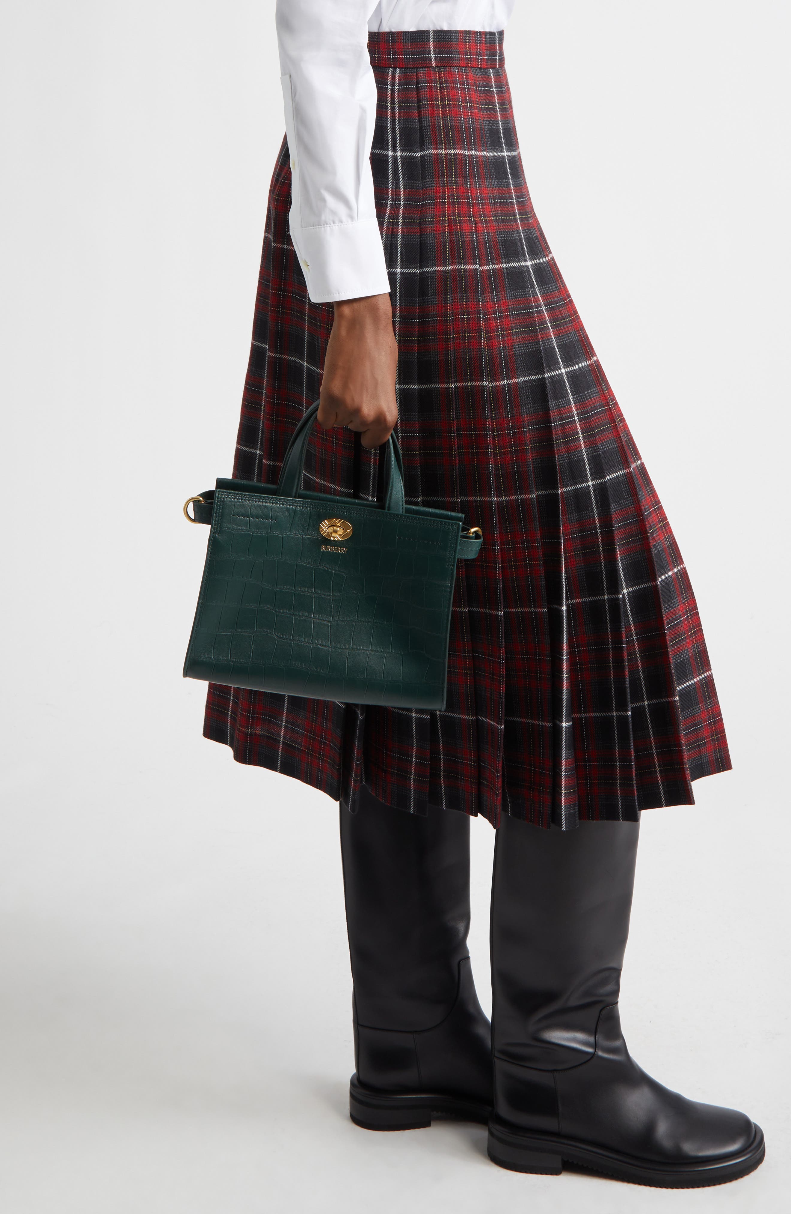 Burberry Mini Cotswolds Croc Embossed Leather Tote, Alternate, color, Ivy