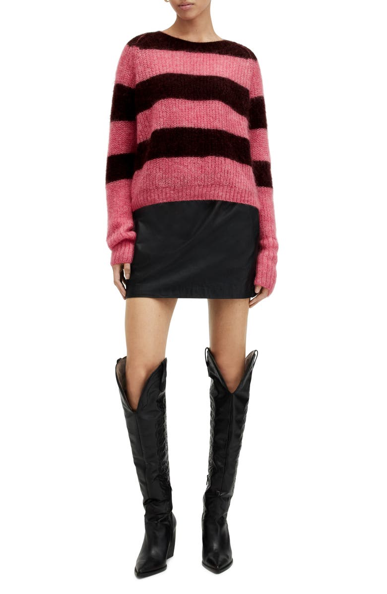 AllSaints Lana Stripe Sweater, Alternate, color, Poppy Pink/ Red