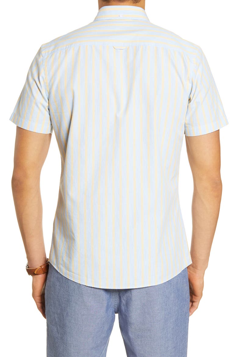 Slim Fit Stripe Short Sleeve Button-Down Shirt, Alternate, color, BLUE YELLOW HEATHER STRIPE