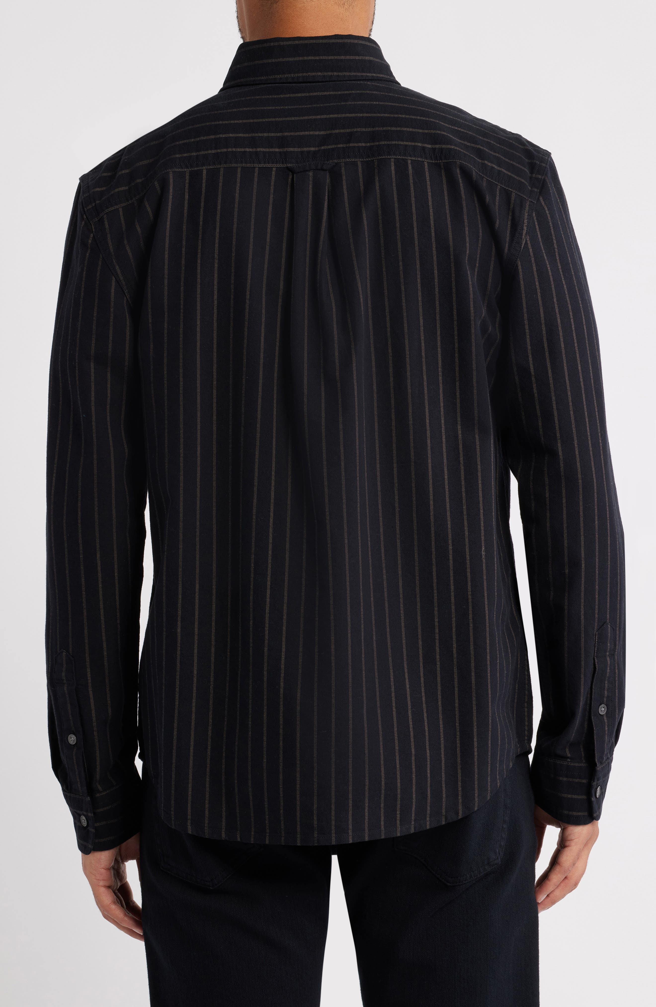 black pinstripe dress shirt Men's Set with White Collar Black rayon blend fabric AG Jeans Dean Oxford Shirt,