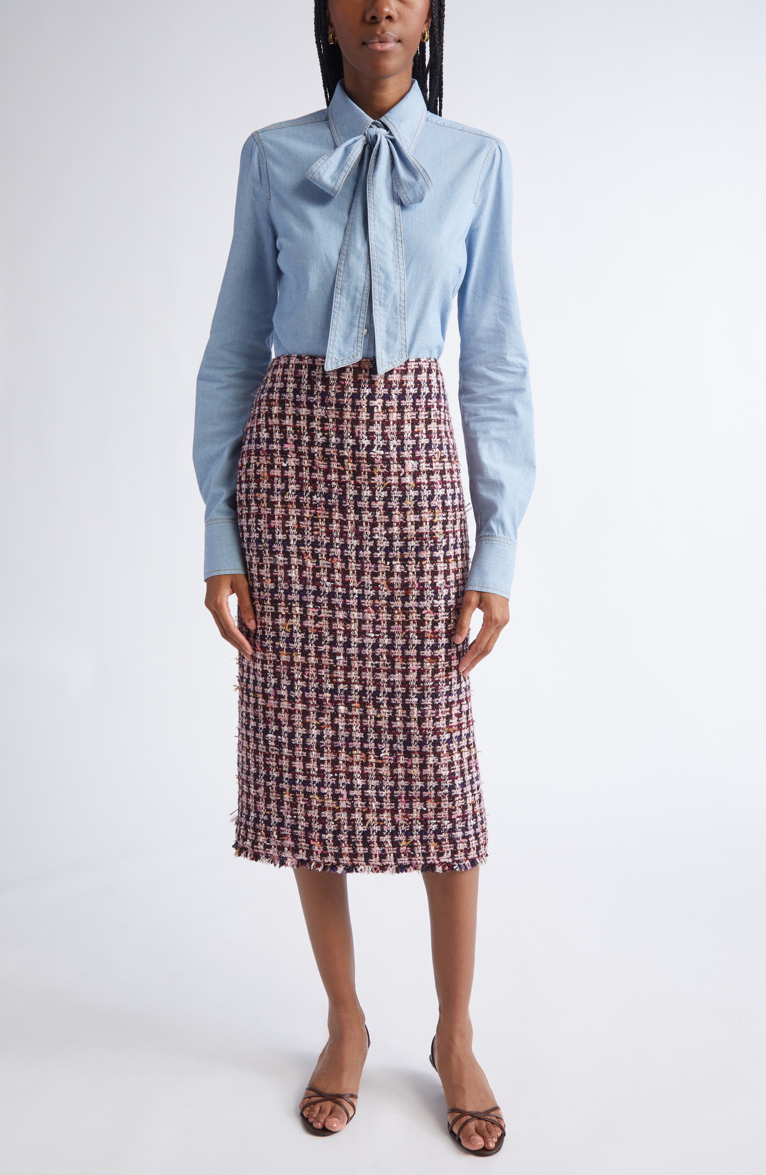 Tie Neck Chambray Shirt - image 2