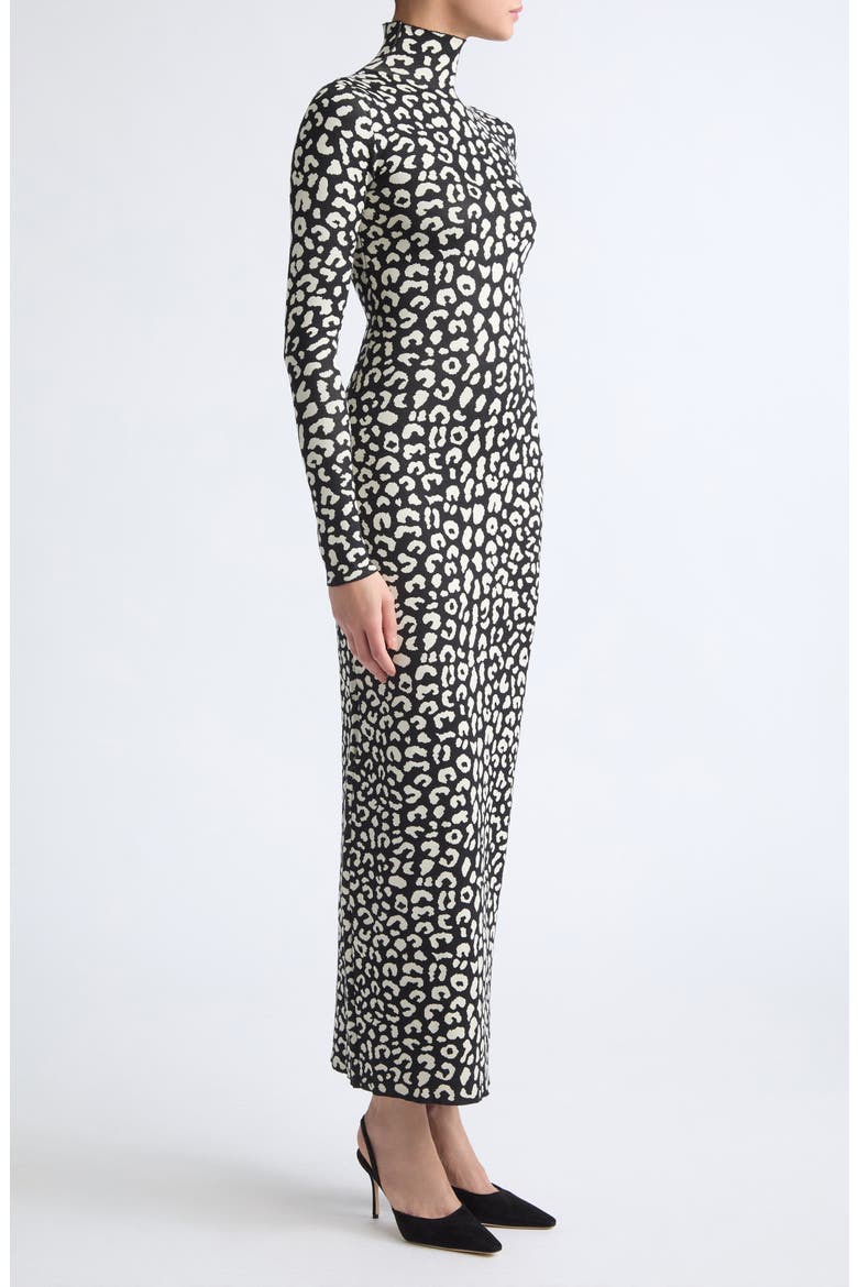 Turtleneck Tea Length Knit Dress, Alternate, color, BLACK MULTI