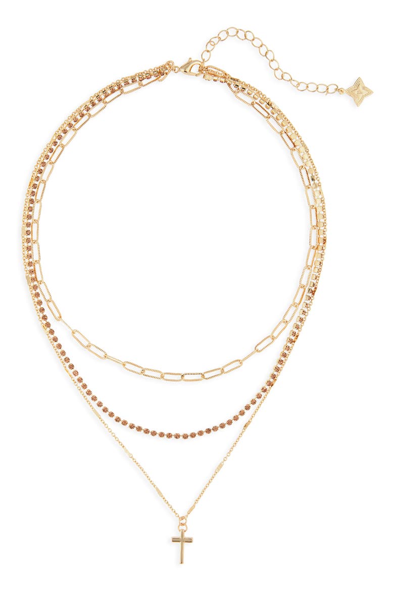 Topaz Crystal Triple Layer Cross Necklace, Main, color, OPEN YELLOW