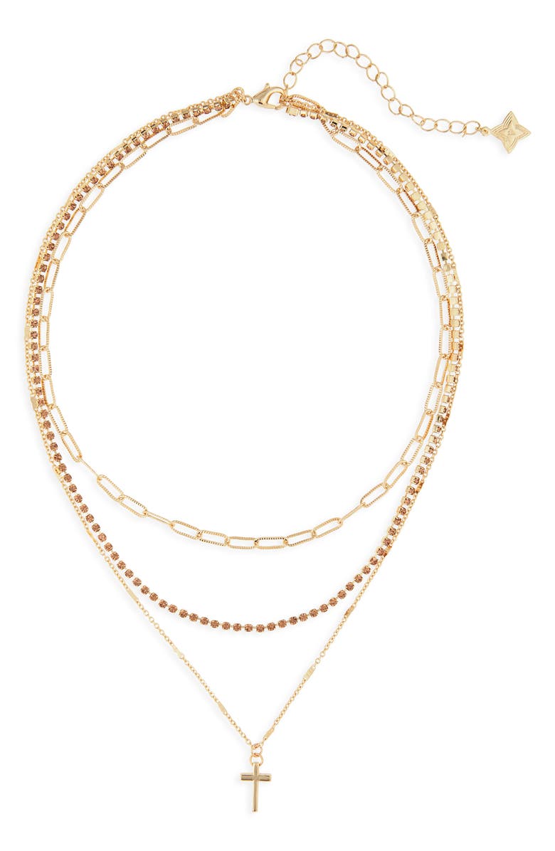 Panacea Topaz Crystal Triple Layer Cross Necklace, Main, color, Open Yellow